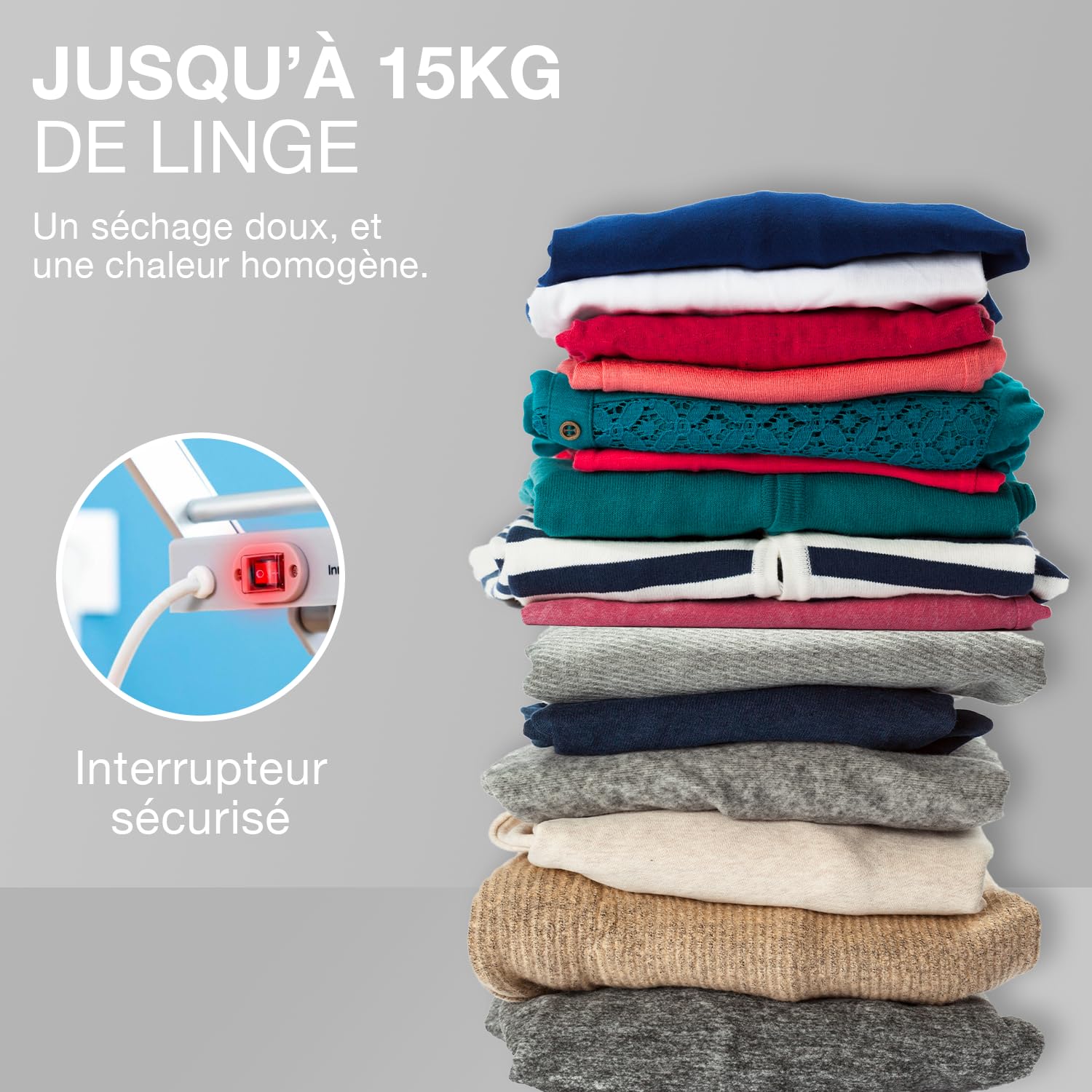 CATAVANA Séchoir Électrique XXL - 1,5m de Longueur - 230W - Température de 45-55°C - Séchage Rapide et Doux pour Jusqu’à 15kg de Linge - Câble de 1,4m - Idéal pour Séchage en Intérieur