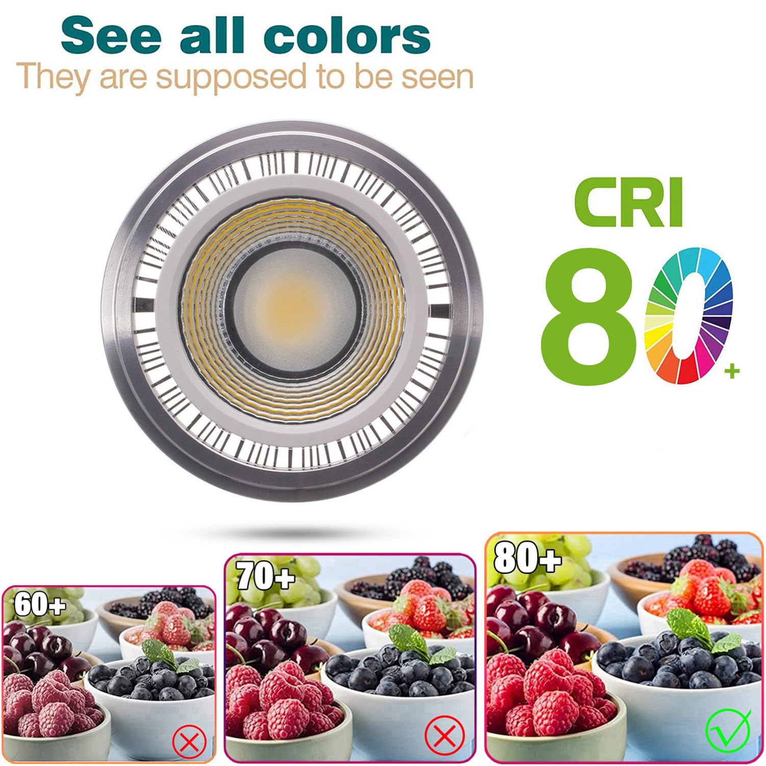 AR111 G53 Bombilla reflectora LED 15 vatios COB 1500 lúmenes (equivalente a 120 W ES111) Foco de ángulo de haz de 60° CA 85 V -265 V no regulable (paquete de 6)