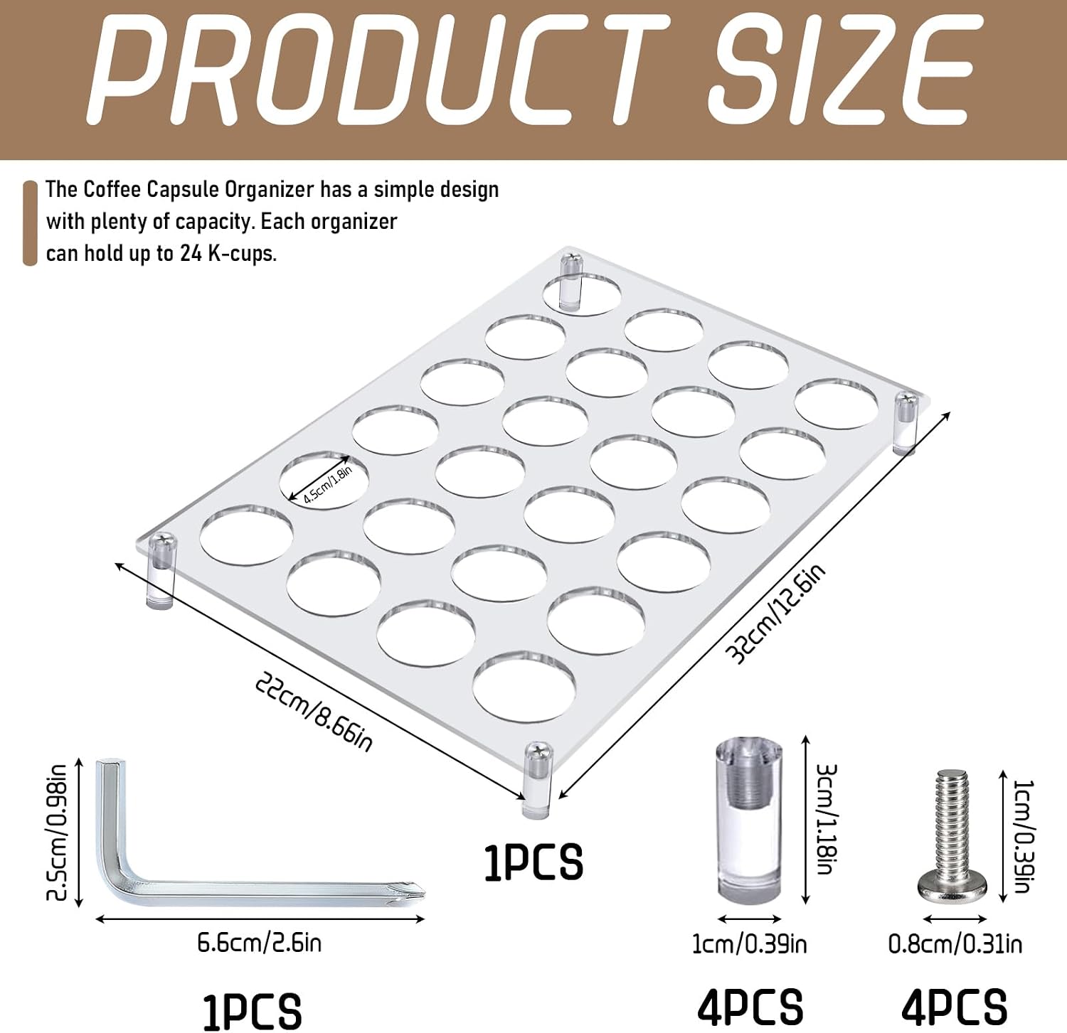 24 Slots Acrylic Coffee Pod Holder for Countertop, K Cup Holder for Drawer