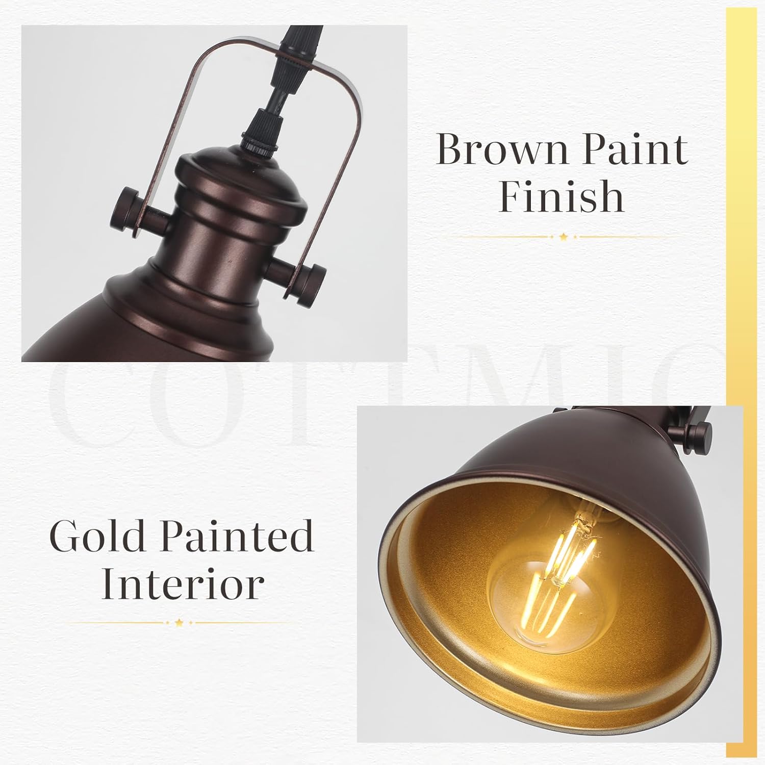 Brown Pendant Lights Kitchen Island 3 Pack, Vintage Pendant Light, 6.5’’ Farmhouse Light Fixtures, Adjustable Height, Pendant Lighting for Dining Room, Living Room, Sink, Bar