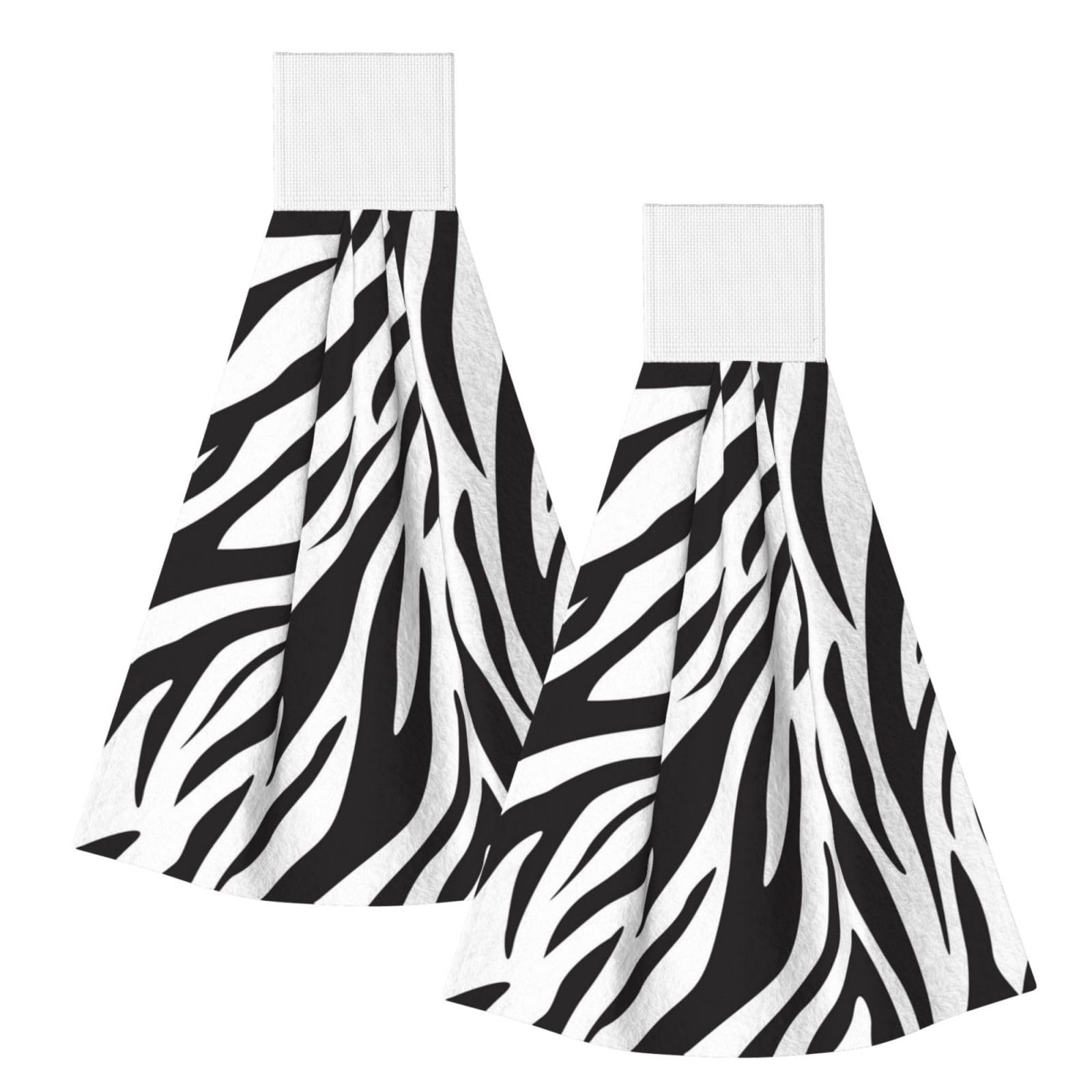 DOPKLNA Zebra Print, 2 Pcs Hanging Coral Fiber Hand Towels for Bathroom, Absorbent Kitchen Towels