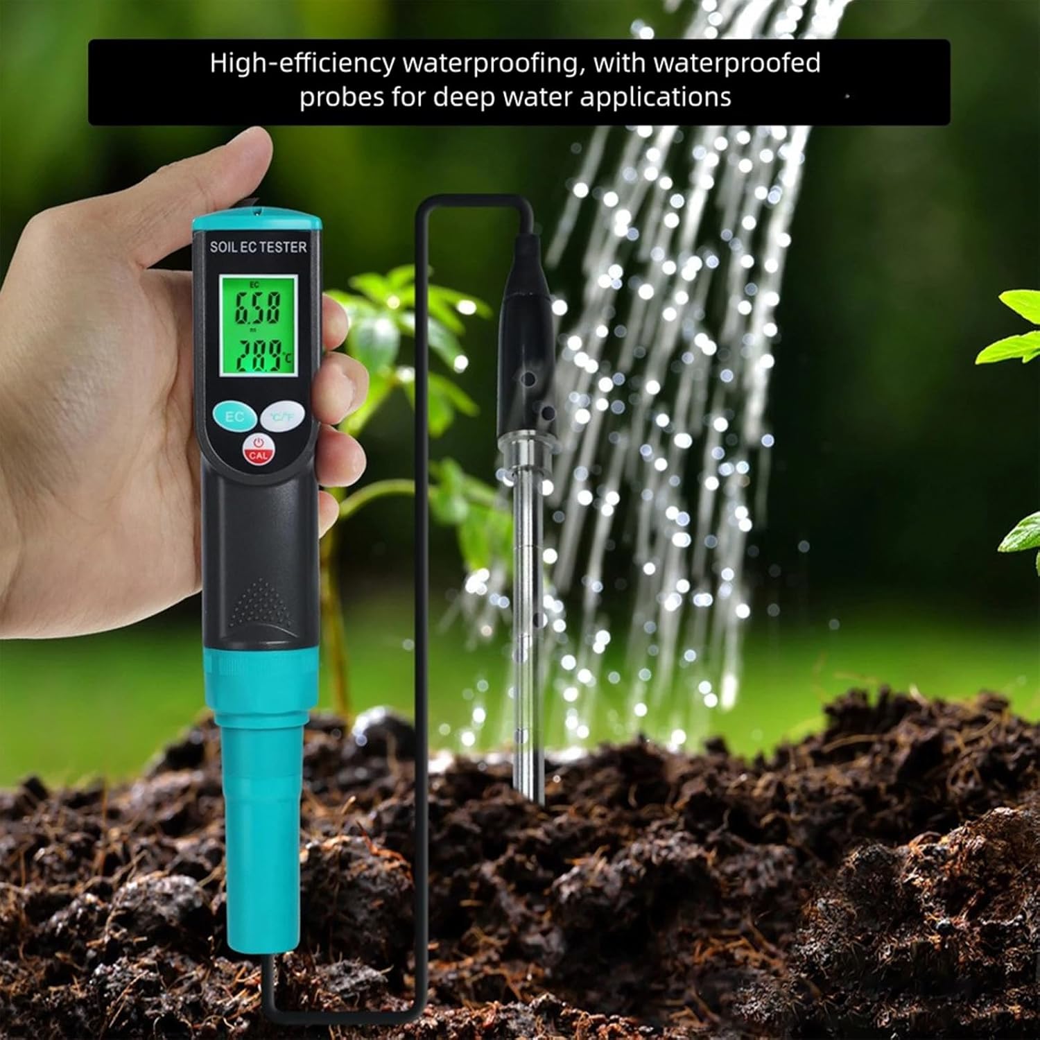 Professional Soil Conductivity Meter with Integrated Temperature Sensors ABS Construction Battery Operated Meter Outdoor Soil Detectors