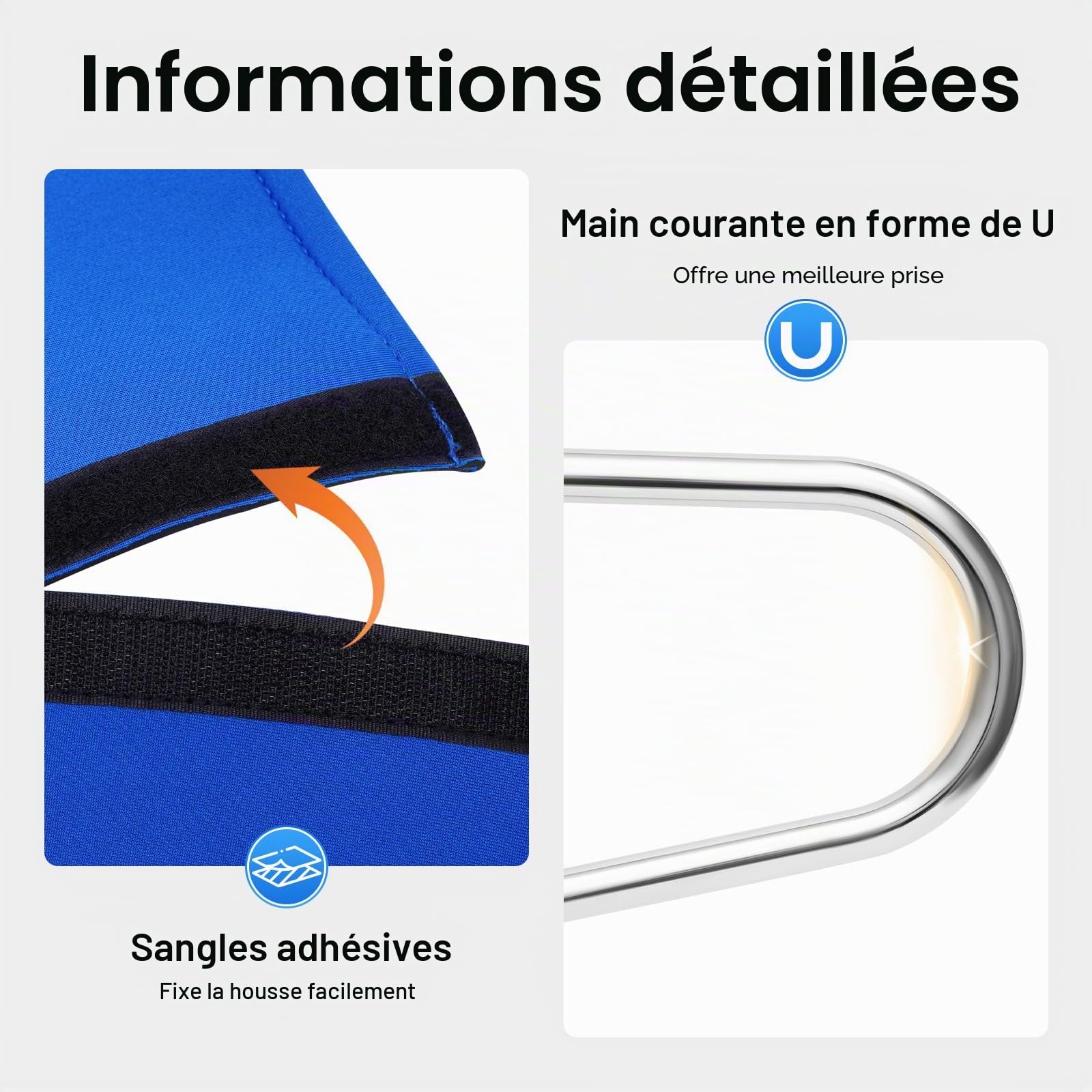 Barre d'appui de piscine en acier inoxydable - Main courante de piscine - Rampe de piscine - Aide à l'entrée de piscine - Pour piscines, spas, parcs aquatiques, etc. - Charge maximale : 130 kg