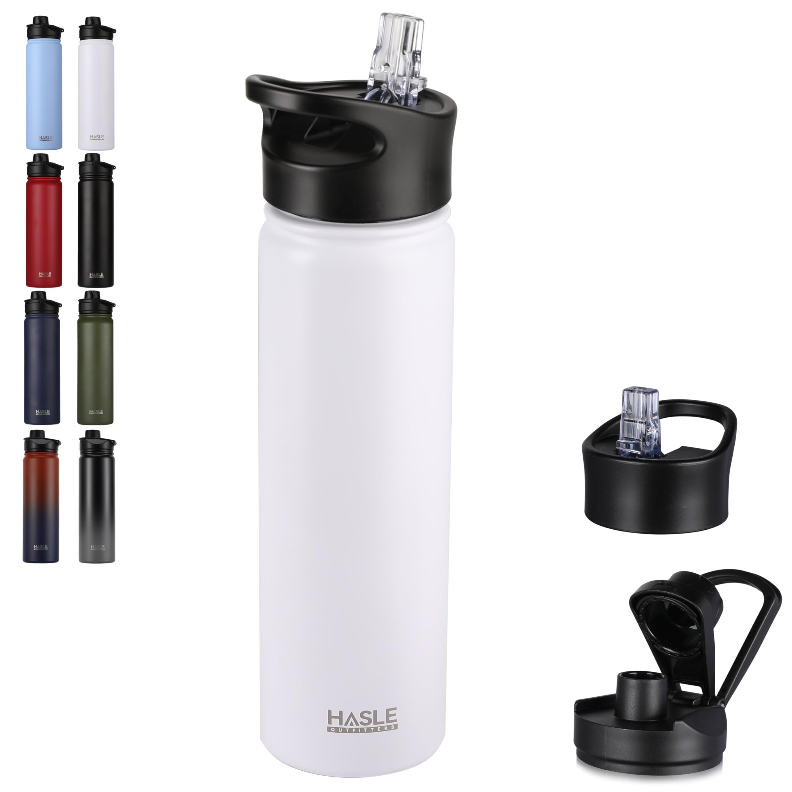 HASLE OUTFITTERSHASLE OUTFITTERS Insulated Water Bottle 22 oz Double Wall Stainless Steel Water Bottle Wide Mouth with Straw Lid & Spout Lid Keeps Cold or Hot(White,1)