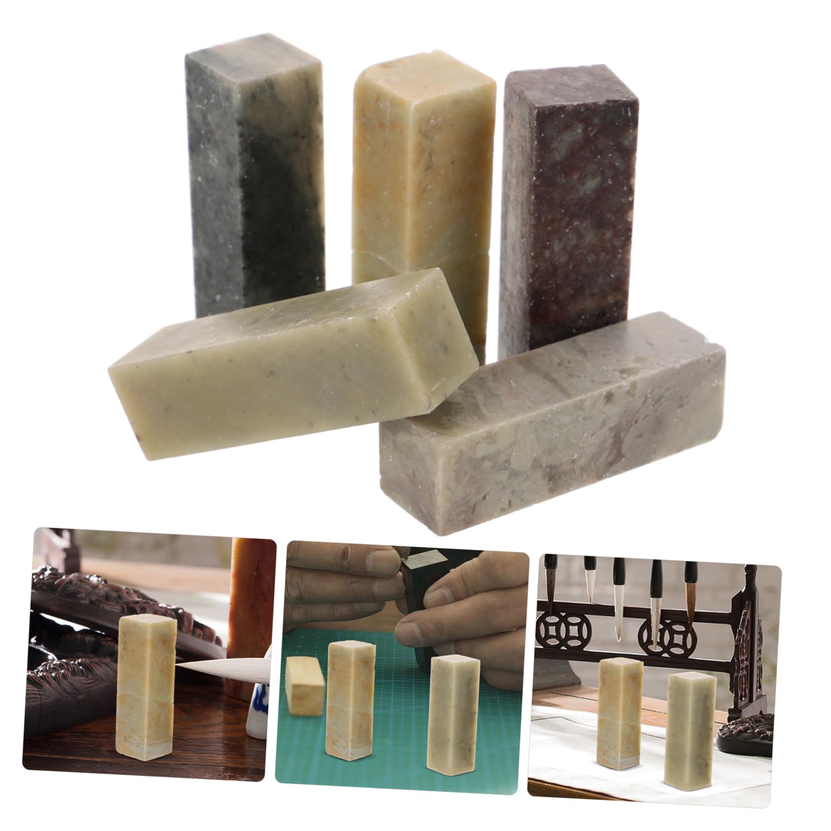 SHINEOFI Blocco di Sigillo in Pietra Rettangolare 5 Pezzi 1,5x1,5x5 Cm Impugnatura Comoda e Facile da Controllare, per Incisioni e Pratiche Artigianali