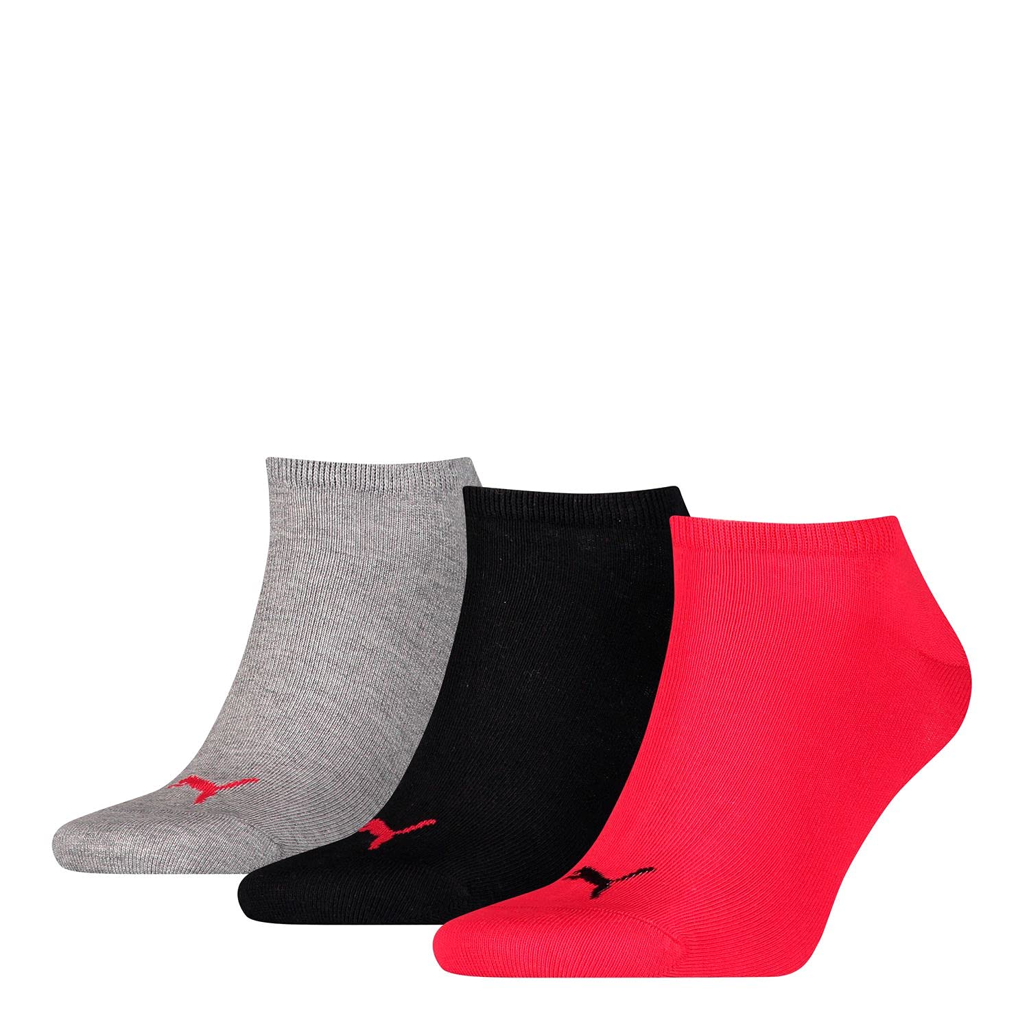 PUMA Men's Puma Unisex Sneaker Plain 3p Socks, Black/Red/Grey, 6 - 8 UK, one size, K-REY-PU501BSE6