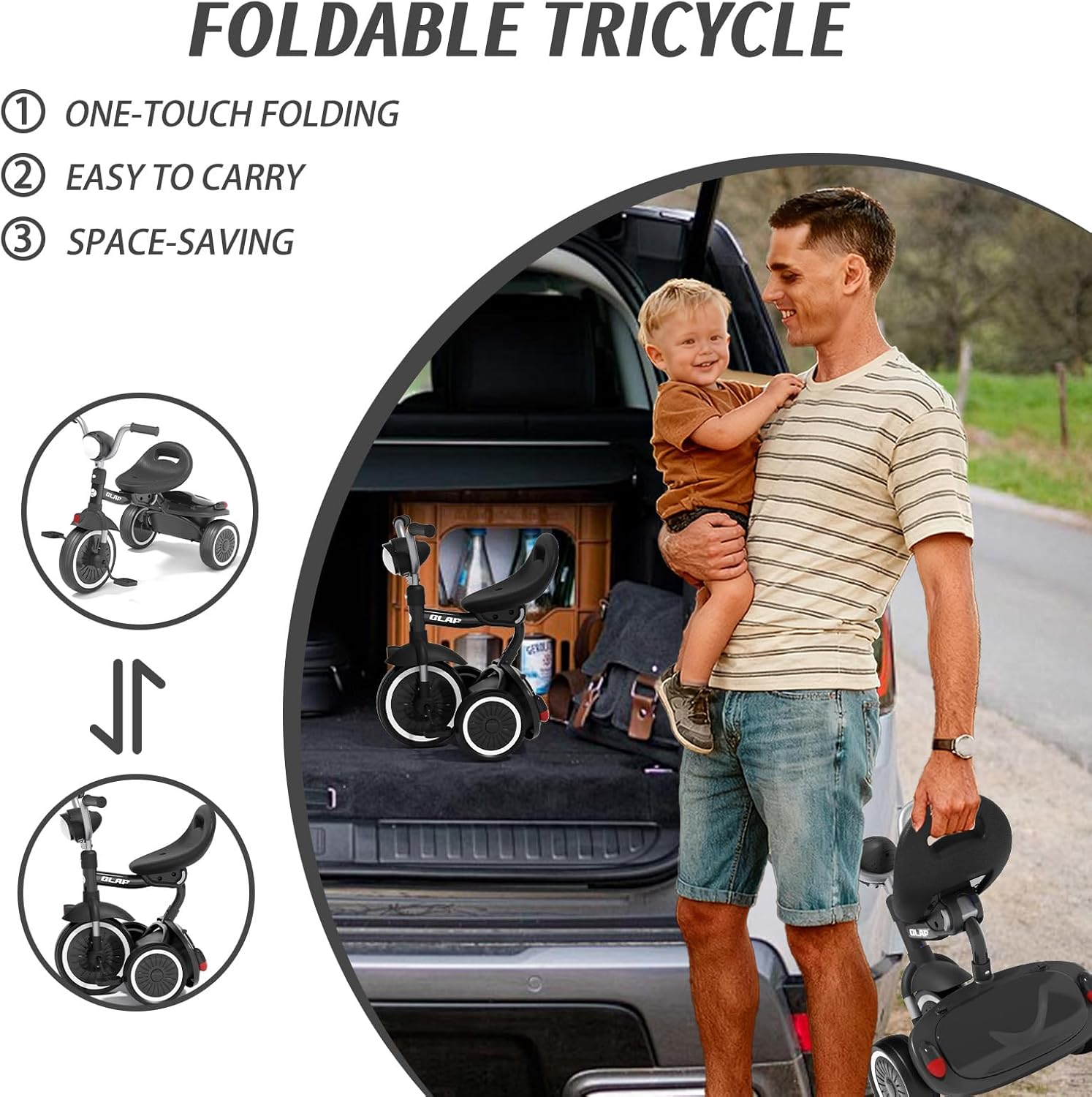 Glaf Toddler Bike for 2-5 Year Olds Tricycle for Toddler 1-3 Kids Tricycle Baby Bike with Adjustable Seat and Storage Basket Kids Trike Toys & Birthday Gifts for 1+ Years Old Boys Girl (Black)