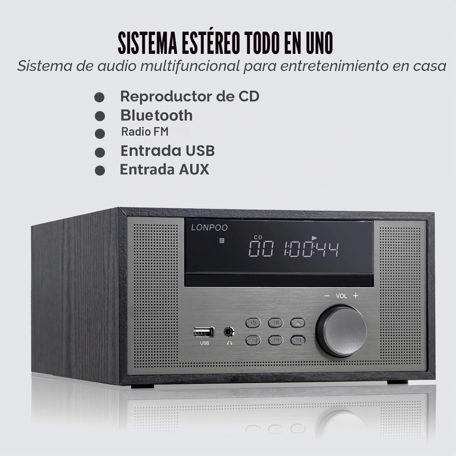Sistema estéreo compacto Sistema micro HiFi con reproductor de CD (sistema estéreo 100 W RMS, sistema micro HiFi con Bluetooth, radio FM, USB, AUX-IN (LP-609H)