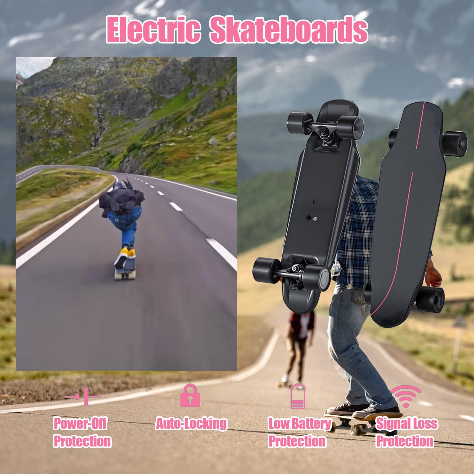 Elektryczna Deskorolka Z Pilotem, Wodoodporna, Longboard, Dojazdy Do Pracy 15 Km, Wodoodporna, ZasięG 8 Km/15 Km/22 Km/30 Km, Dla Dzieci I DorosłYch Black-Single(15km)