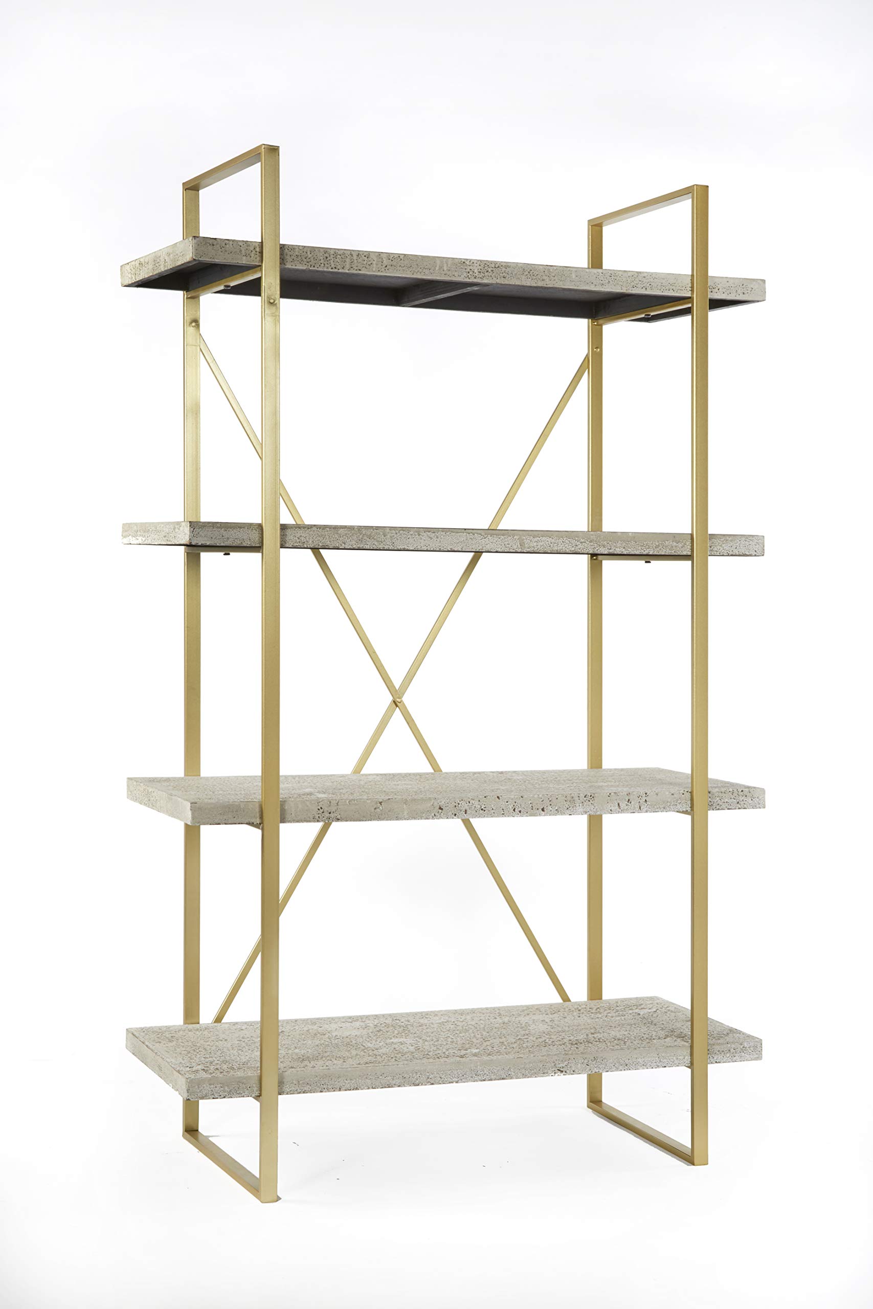 Statements by J 6 B 2083 63 Inch Tall Emma Etagere Bookcase with 4 Shelves, Antique White and Gold