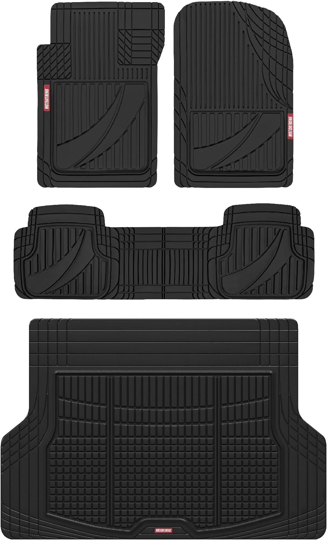 Motor Trend FlexTough Advanced Heavy Duty Black Rubber Car Floor Mats & Cargo Liner for SUV & Car Full Set - Universal Trim to Fit All Weather Automotive Floor Mat & Cargo Liners for SUV, Car, & Van