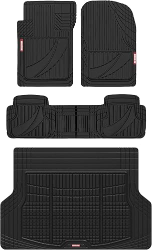 Motor Trend FlexTough Advanced Heavy Duty Black Rubber Car Floor Mats & Cargo Liner for SUV & Car Full Set - U