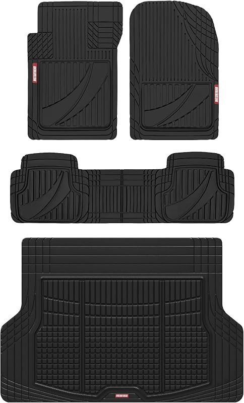 Motor Trend FlexTough Advanced Heavy Duty Black Rubber Car Floor Mats & Cargo Liner for SUV & Car Full Set - U
