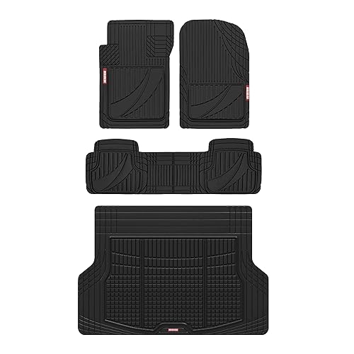 Motor Trend FlexTough Advanced Heavy Duty Black Rubber Car Floor Mats & Cargo Liner for SUV & Car Full Set - Universal Trim to Fit All Weather Automotive Floor Mat & Cargo Liners for SUV, Car, & Van