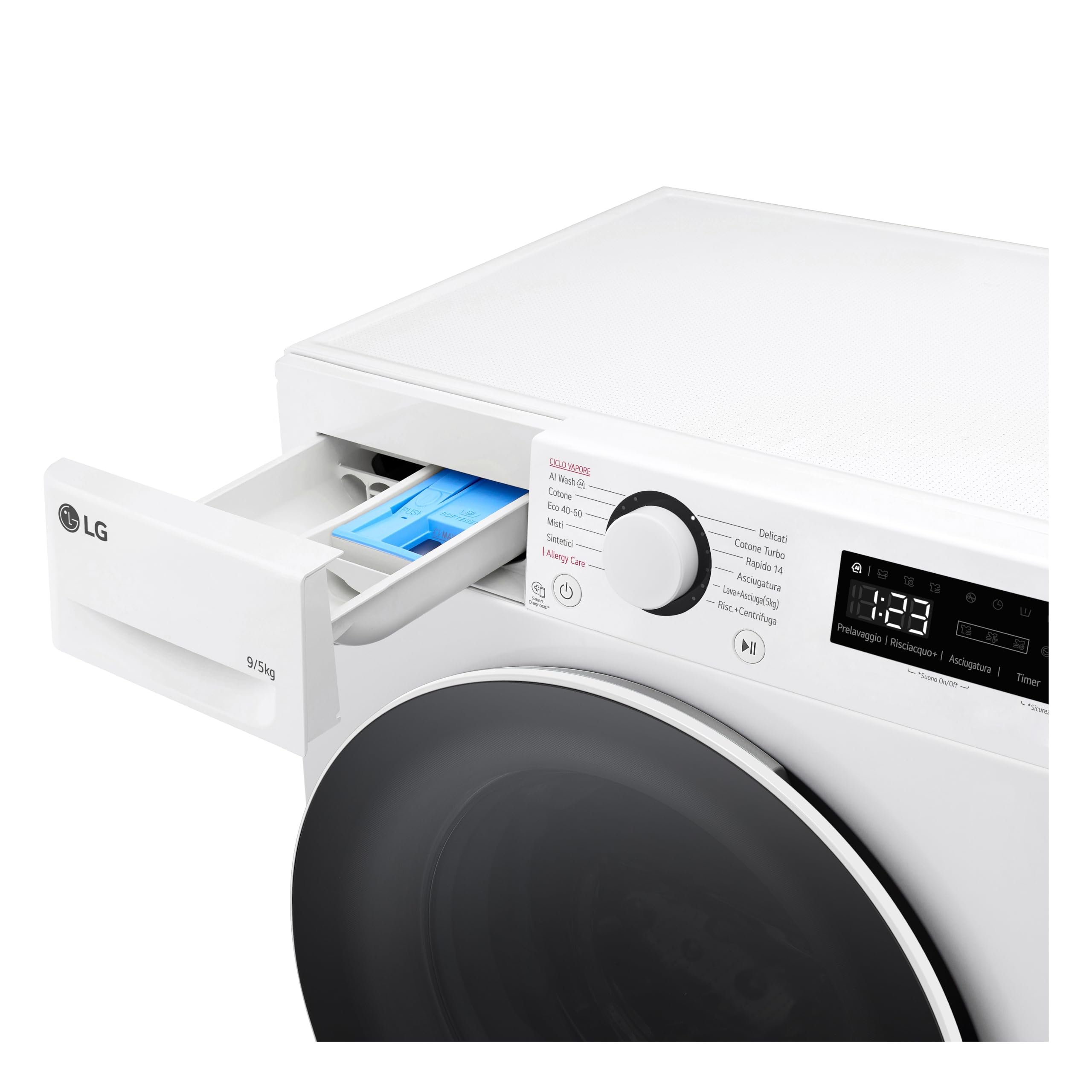 LG D2R5S09TSWW Lavasciuga 9.5 kg, Classe A-10%/E