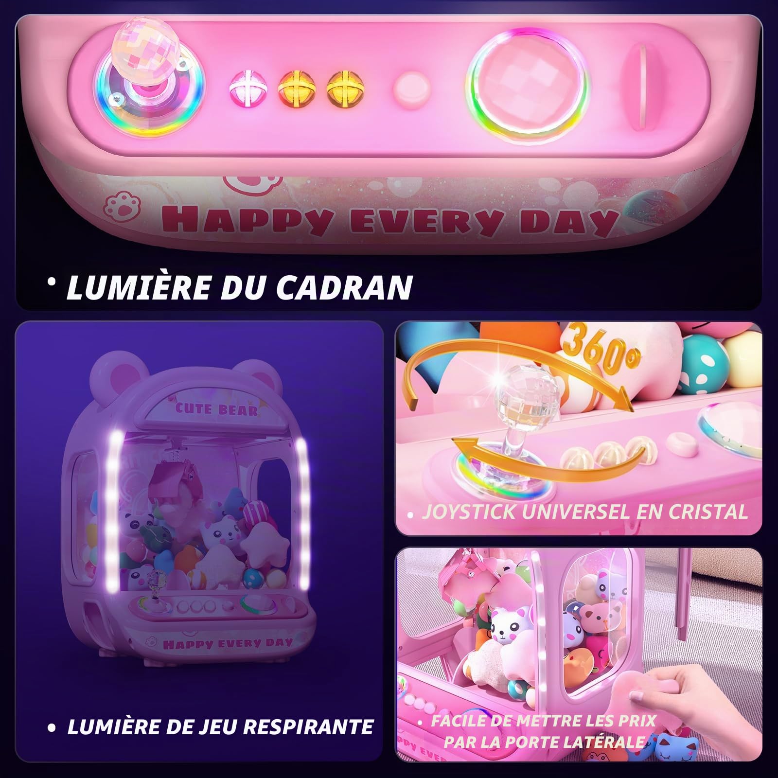 Skirfy Claw Machine pour enfants, jouets licornes pour filles de plus de 6 ans, mini machine de vente d'arcade avec Toy Candy Dispenser, jouet à griffes, cadeau