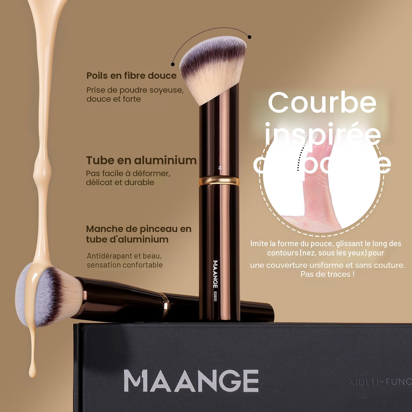 MAANGE Pinceaux Maquillages Professionnels 16 Pièces, Coffret Double Face pour Fond de Teint, Poudre, Contour et Fard à Joues, Set Complet avec Pochette et Boîte Cadeau (Marron Café)