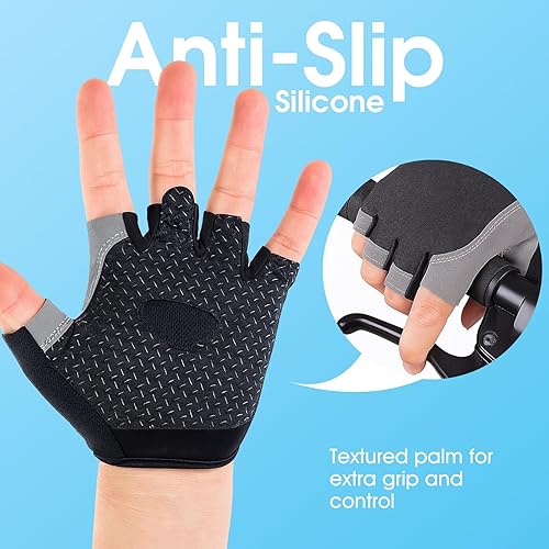 Miniatura 3 de Guantes de ciclismo de seda de hielo para hombres y mujeres, guantes de bicicleta transpirables de medio dedo con acolchado antideslizante