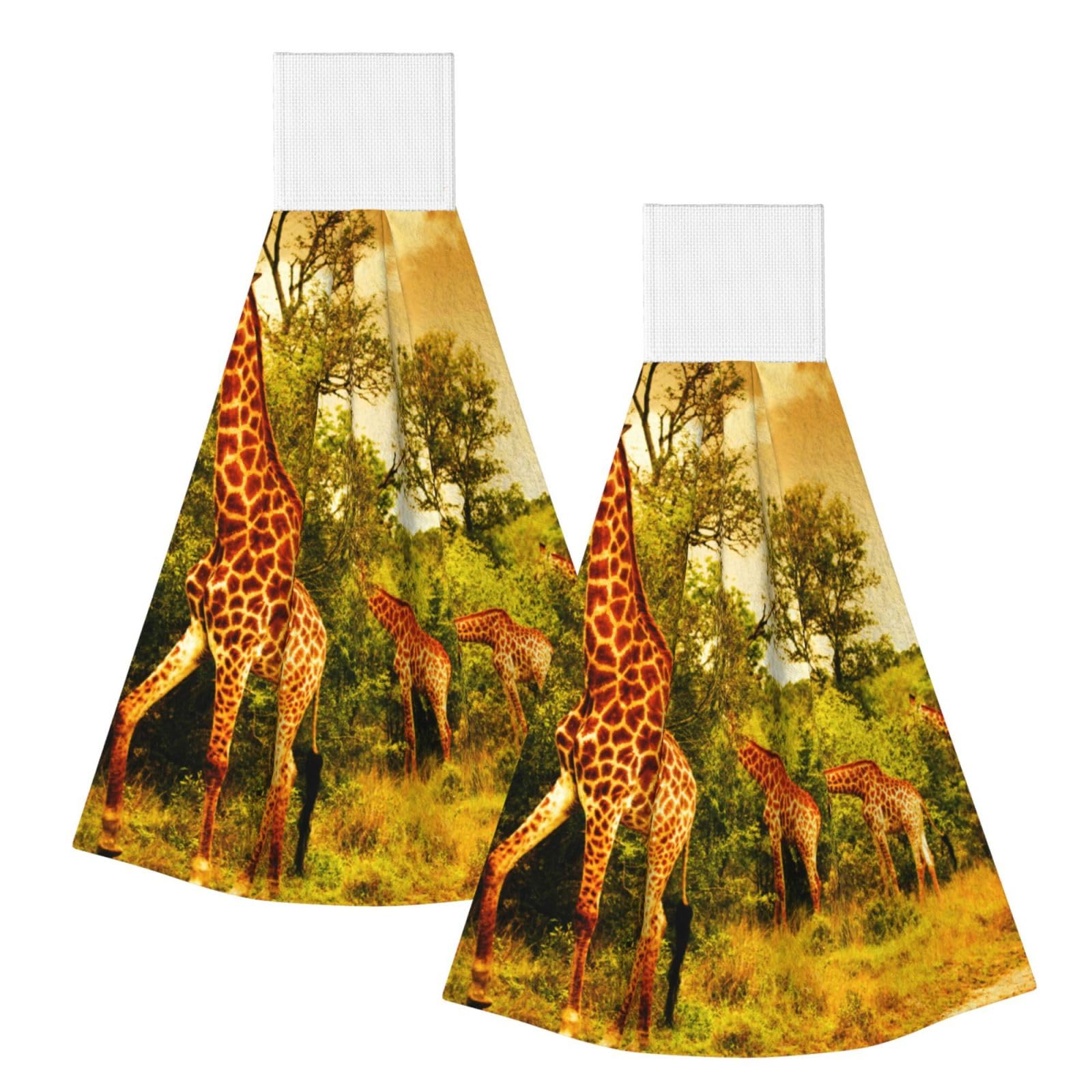 DOPKLNA Wild Giraffe, 2 Pcs Hanging Coral Fiber Hand Towels for Bathroom, Absorbent Kitchen Towels