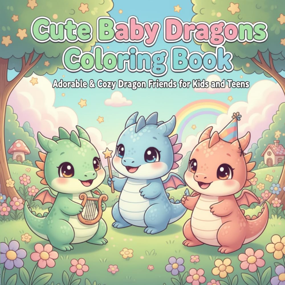 Cute Baby Dragons: Fun to Color!: Adorable & Cozy Dragon Coloring Book for Kids and Teens