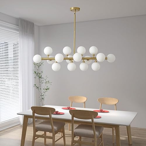 Miniatura 1 de Candelabro moderno de mediados de siglo, lámpara lineal dorada para sala de estar, mesa de comedor, lámpara colgante de techo para comedor (cobre y
