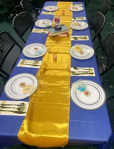 Miniatura 3 de Camino de mesa blanco, paquete de 10 caminos de mesa de satén de 12 x 108 pulgadas de largo para bodas, fiestas, cumpleaños, reuniones, eventos y