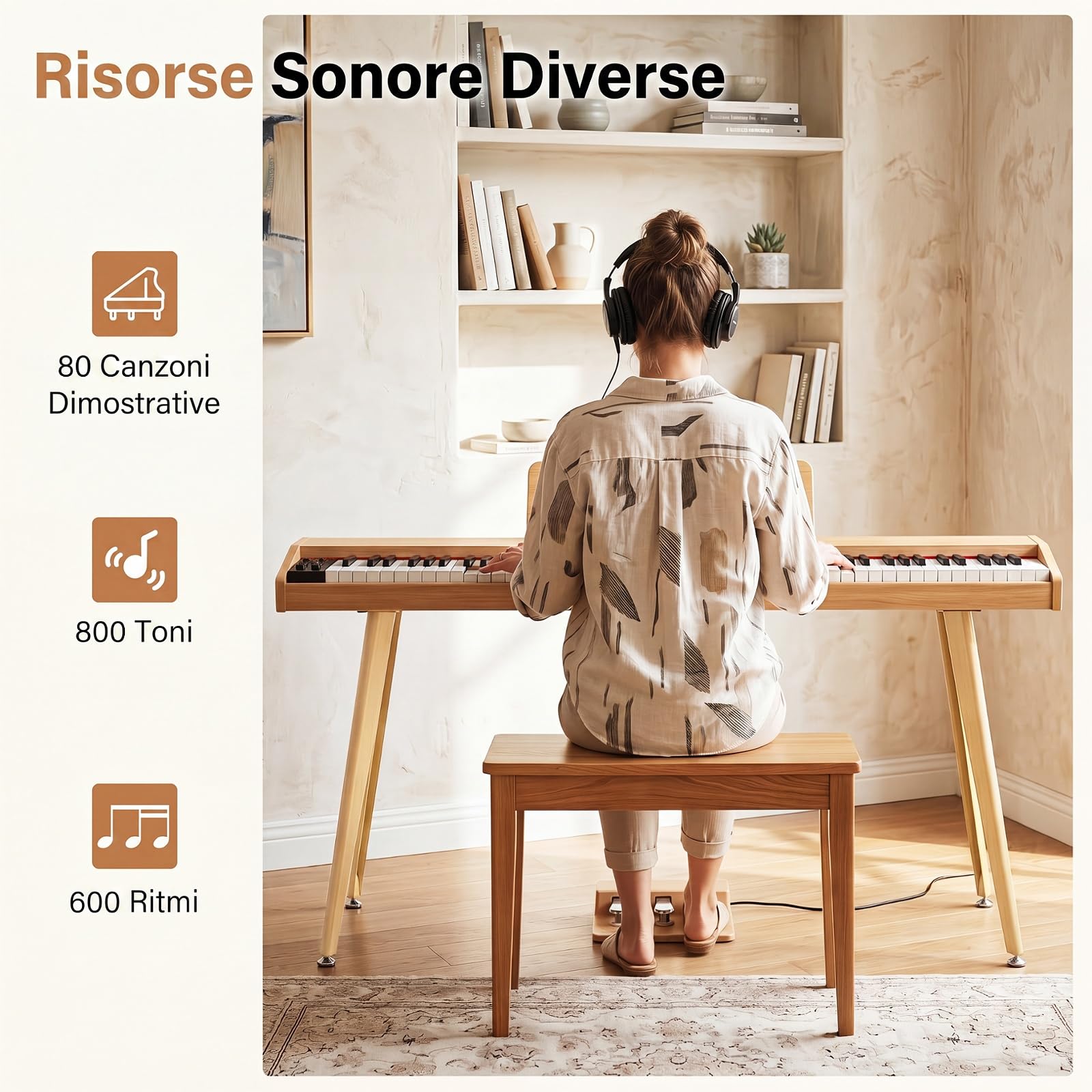 COSTWAY Pianoforte Digitale 88 Tasti Semipesati Full Size Regolabile | Pianola Elettronica da Casa con Pedale, Supporto, 800 Timbri, 600 Ritmi, 80 Brani per Principiante