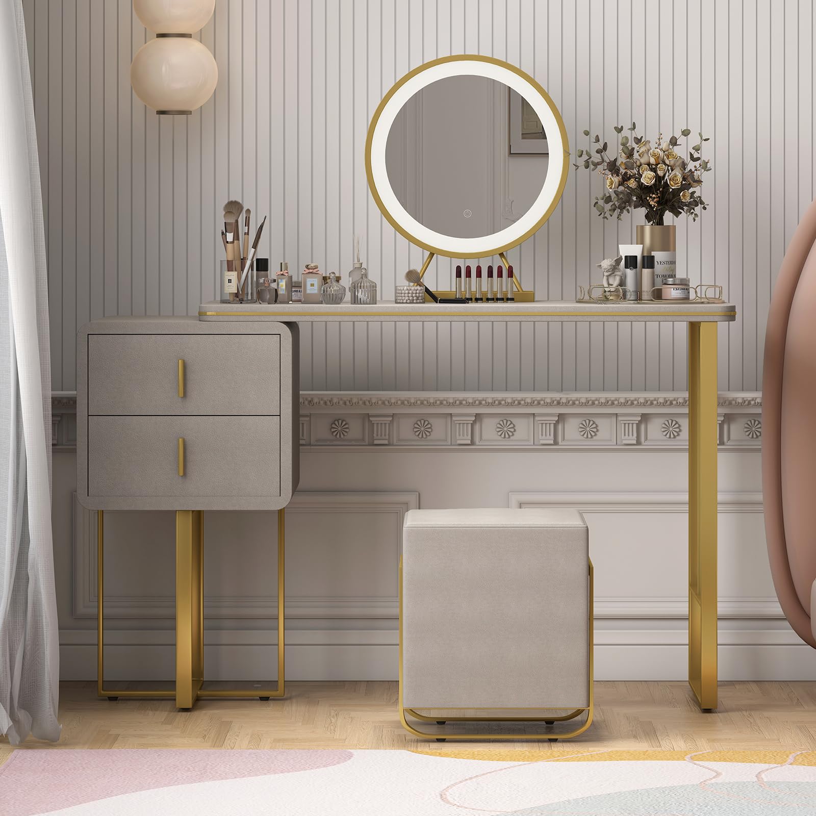 Amazon.com: Mjkone Luxury Dressing Table Set with Touch Screen Mirror and  Stool | 40