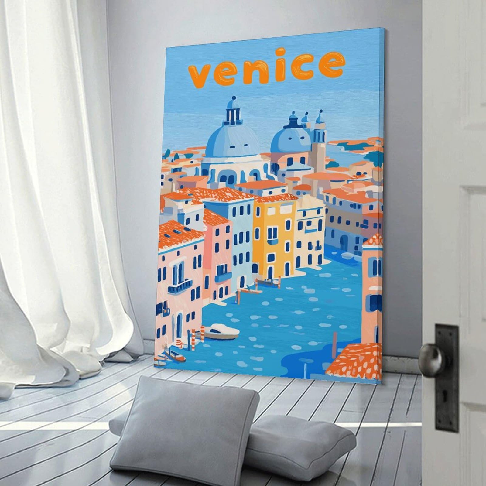 Junmoney Frame-Style-17 Venice Cityscape Illustration Room Decor Wall Art 20X30inch(50X75cm), For Entrance Walls, Hall Decor Or Foyers, A Neat Decor Update For Hallways