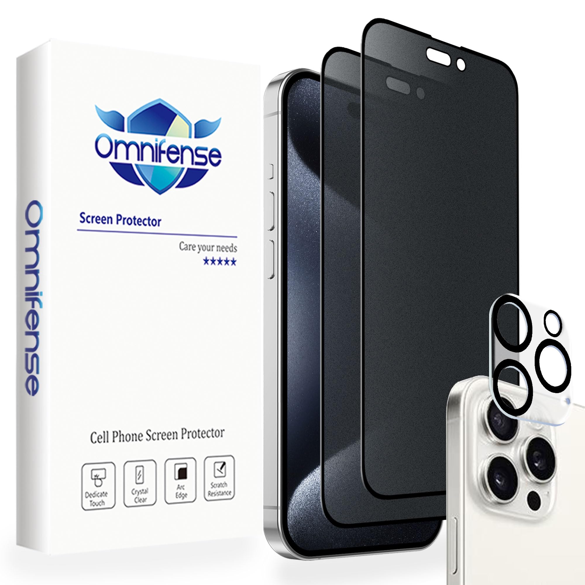 Matte Privacy Plastic Screen Protector for iPhone 15 Pro Max [2 Pack] + Camera lens Protector [1 Pack], 2 Way Anti Spy Frosted Screen Film and Tempered Glass Camera Cover Film for Apple 15