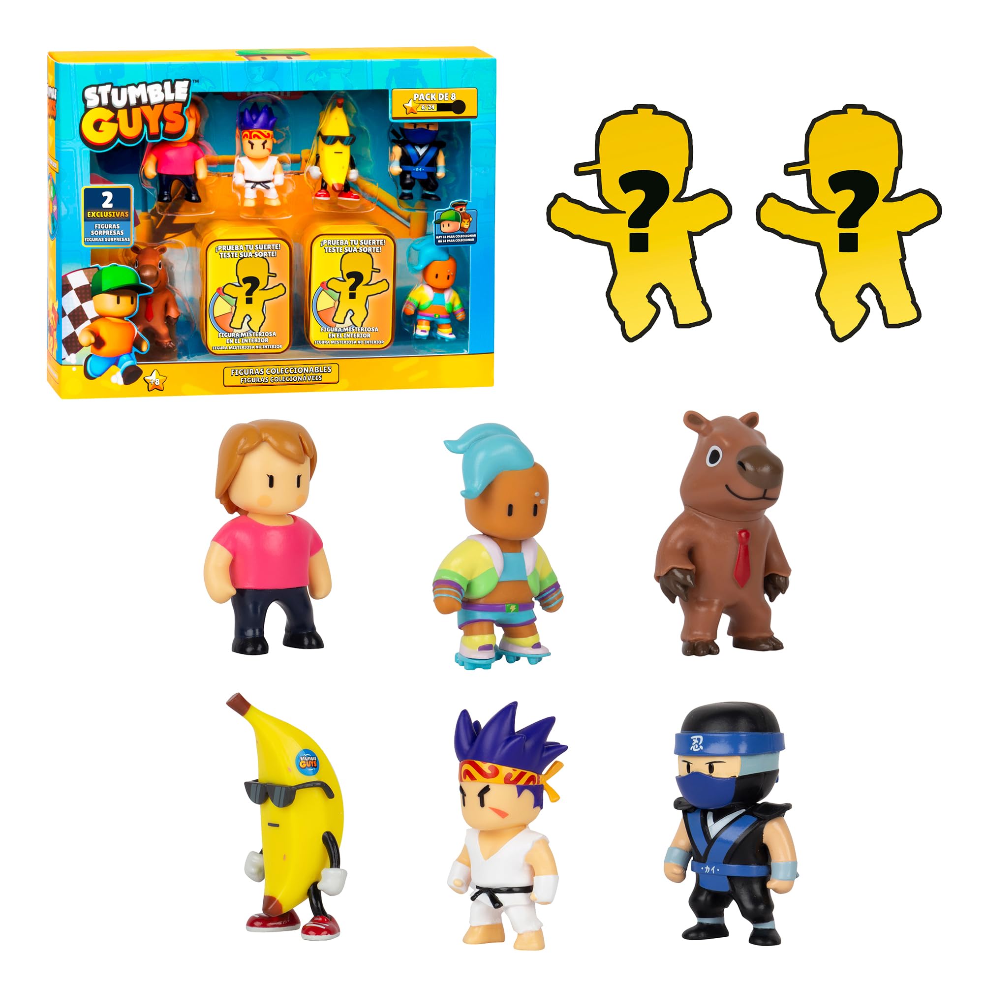 Bizak Stumble Guys Confezione da 8 Figure d'azione 6 cm Set 3, 3 gruppi di personaggi da collezionare, licenza ufficiale del videogioco di abbattimenti, adulti fan e ragazzi o ragazze dagli 8 anni