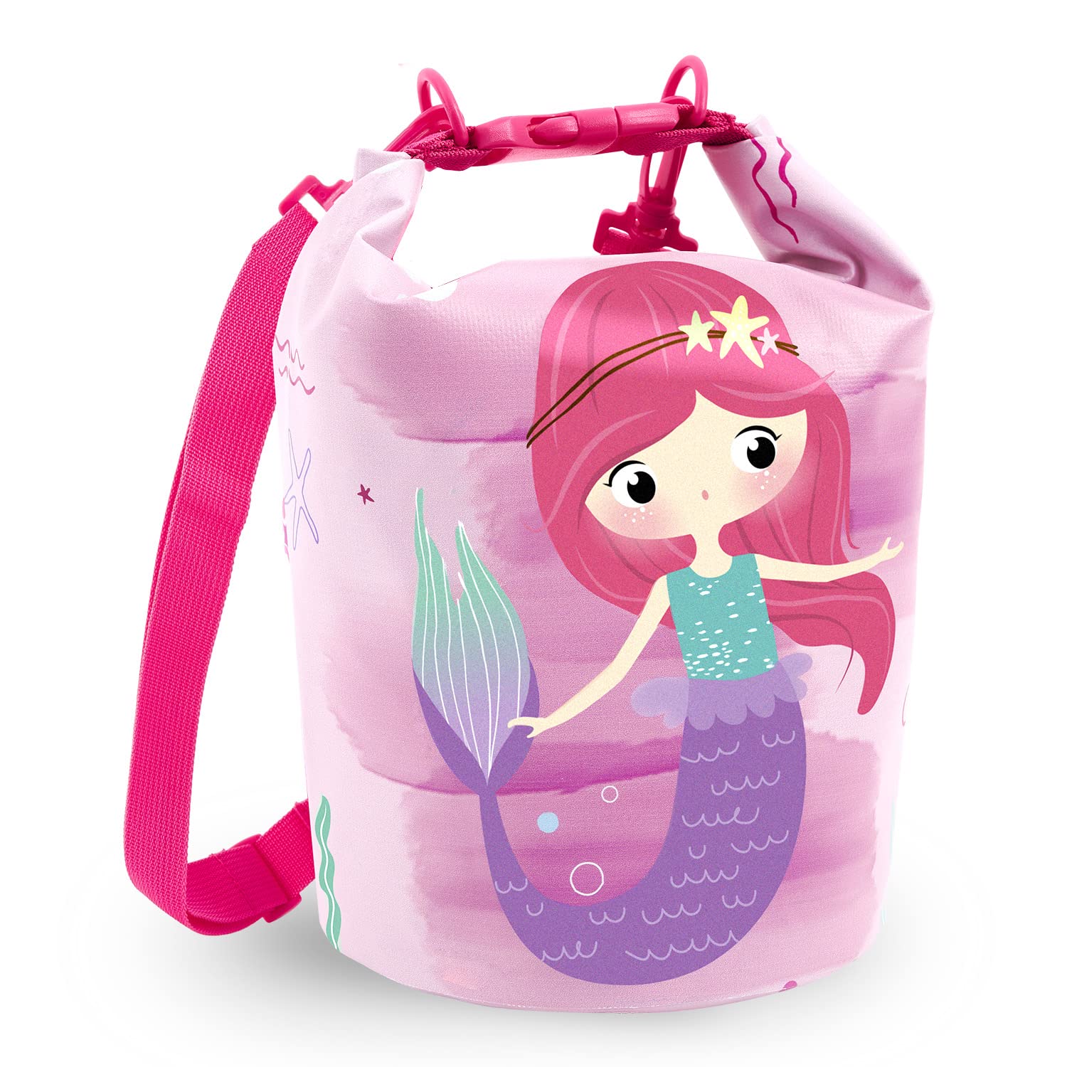 PERLETTI Bolsa Estanca Impermeable para Niñas con Estampado - Bolsa Seca Dry Bag Playa Kayak Deporte Esquí Buceo Rosa Cierre de Clip y Correa Ajustable - Mochila Bolsa Waterproof para Niña - 18x25cm