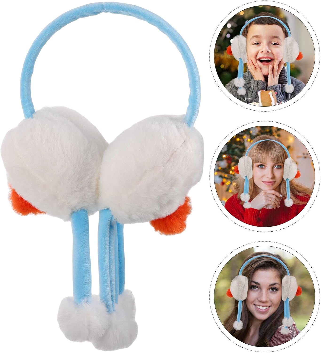 VILLCASE Snowman Earmuffs for Winter Women, Fluffy Plush Ear Muffs Headband, Thick Warm Outdoor Cold Weather Ear Covers