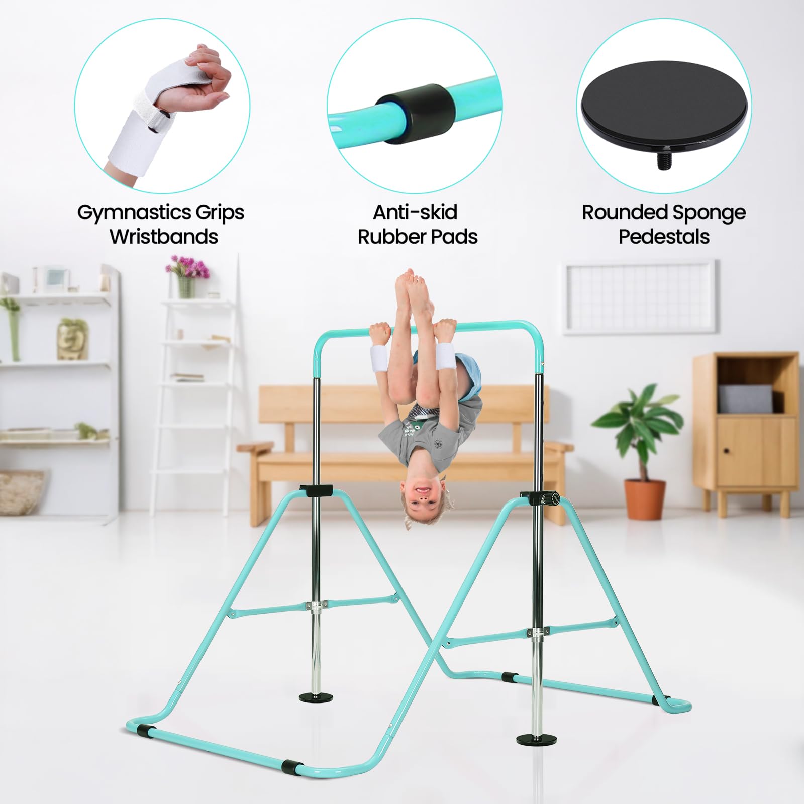 Turnstange Kinder, Höhenverstellbare Gymnastikstange mit 5 Stufen (80–130 cm), Stabiles Turngerät für Zuhause, Kip Bar mit Rutschfesten Füßen, Kinder Gymnastikgerät