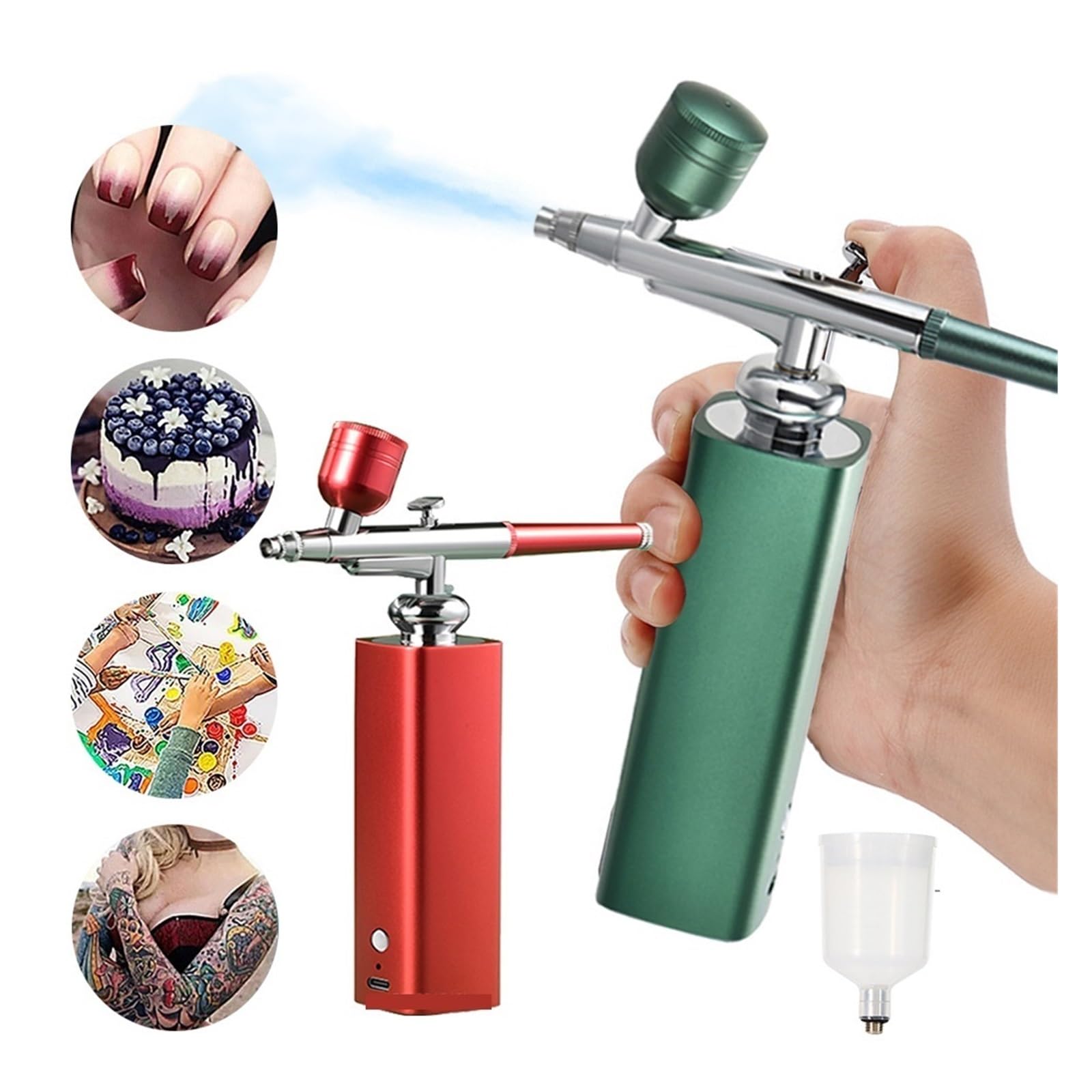 Sprężarka powietrza Airbrush Przenośny aerograf do paznokci Cake Tattoo Makeup Air Brush Nail Art Paint Compressor Precyzyjna Kontrola(Green)