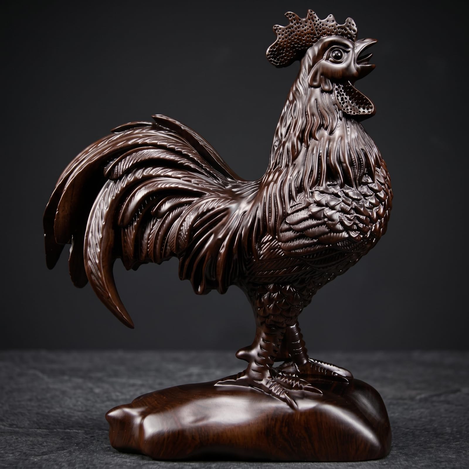 Baoblaze Coq en Palissandre Robuste | Finition e, Statute Coq, Artisanal, pr Salon, Entrée, Collectionneurs, Rouge, 28CM