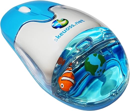 Frutiger Aero Aqua Mouse - Clear Blue USB-C Rechargeable Wireless & Bluetooth Optical Retro Computer Mouse with Liquid Water Section and Floaters (Globe, Clownfish)