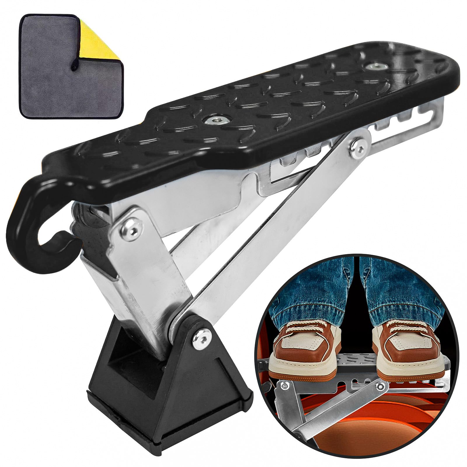 Universal Fit Car Door Step, Foldable Door Latch Step with Adjustable Angle for Car Roof Access, Both Feet Stand Car Step for SUV and Truck, Black