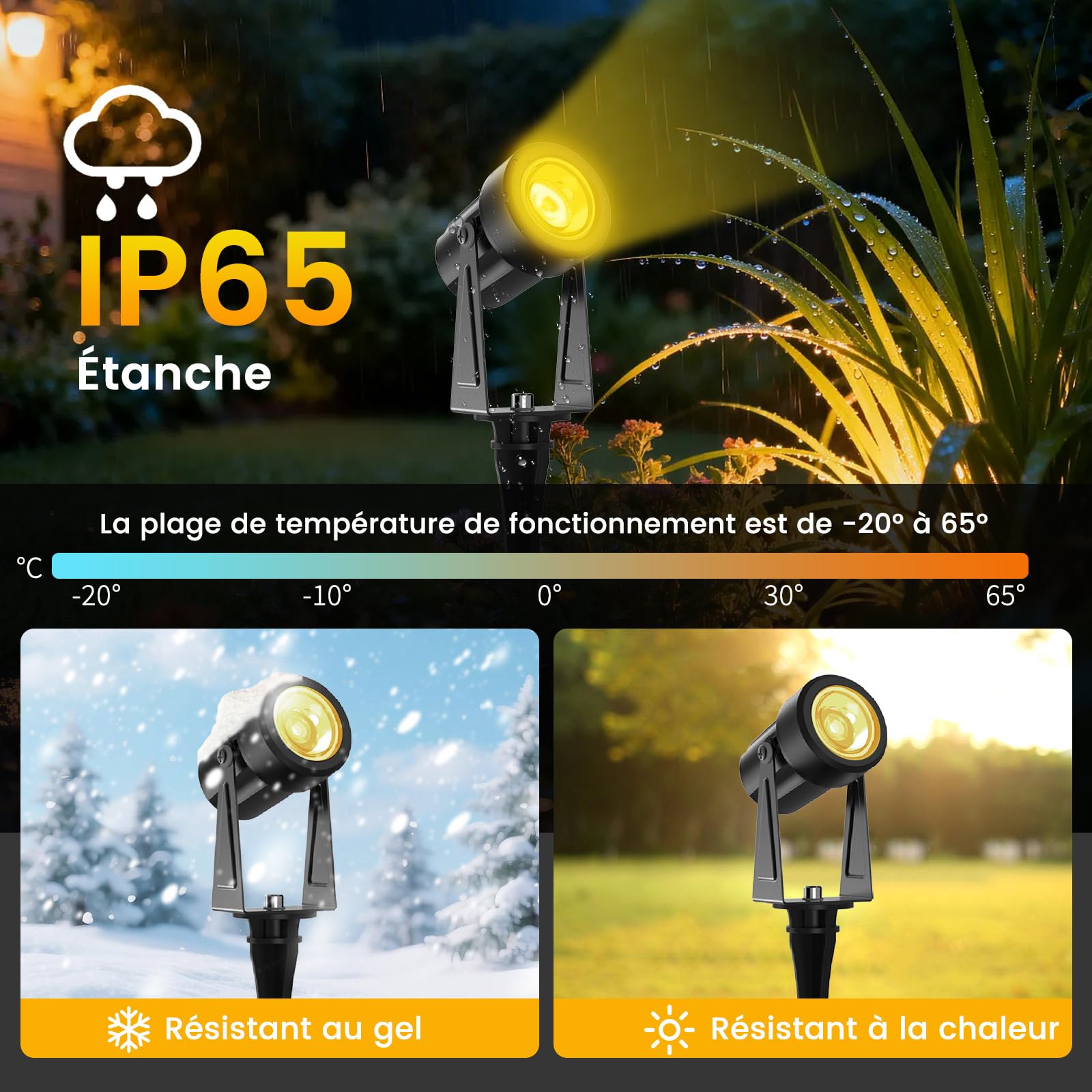 Projecteurs LED Extérieurs IP65 17M 3W*4 3000K Blanc Chaud avec Télécommande et Minuterie