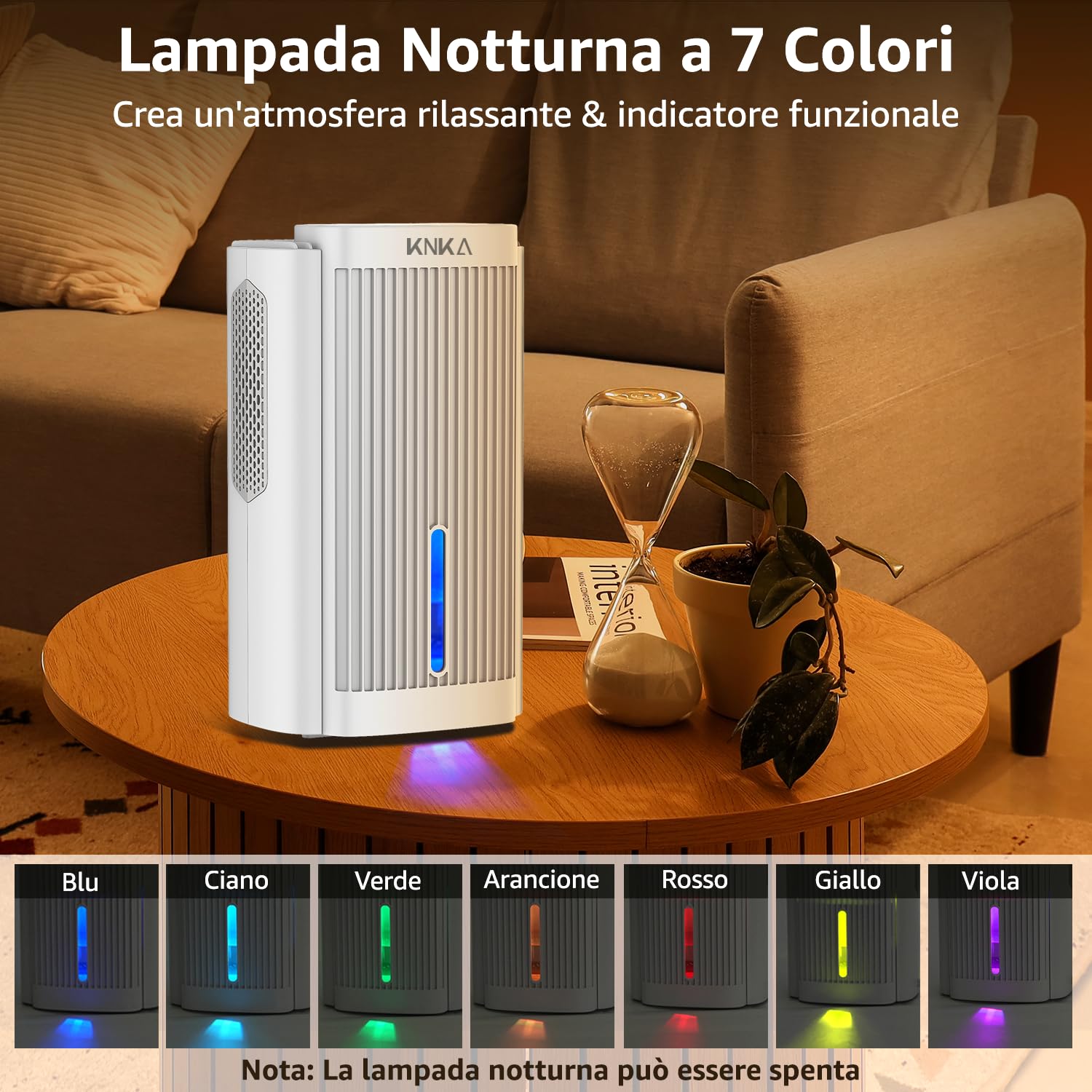 KNKA Deumidificatore, 1,1 l/g, Deumidificatore Casa, Rumore <28 dB, Deumidificatori per ambienti fino a 17 m² come bagno, armadio o camera da letto, Spegnimento automatico e sbrinamento, Bianco
