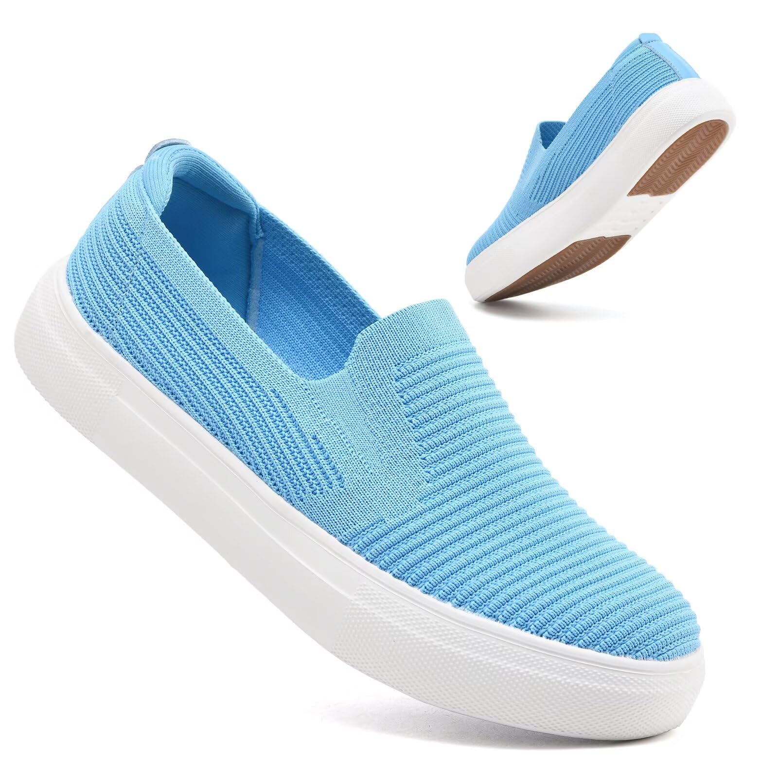 konhill Loafers für Frauen Slip auf Walking Schuhe Stricken