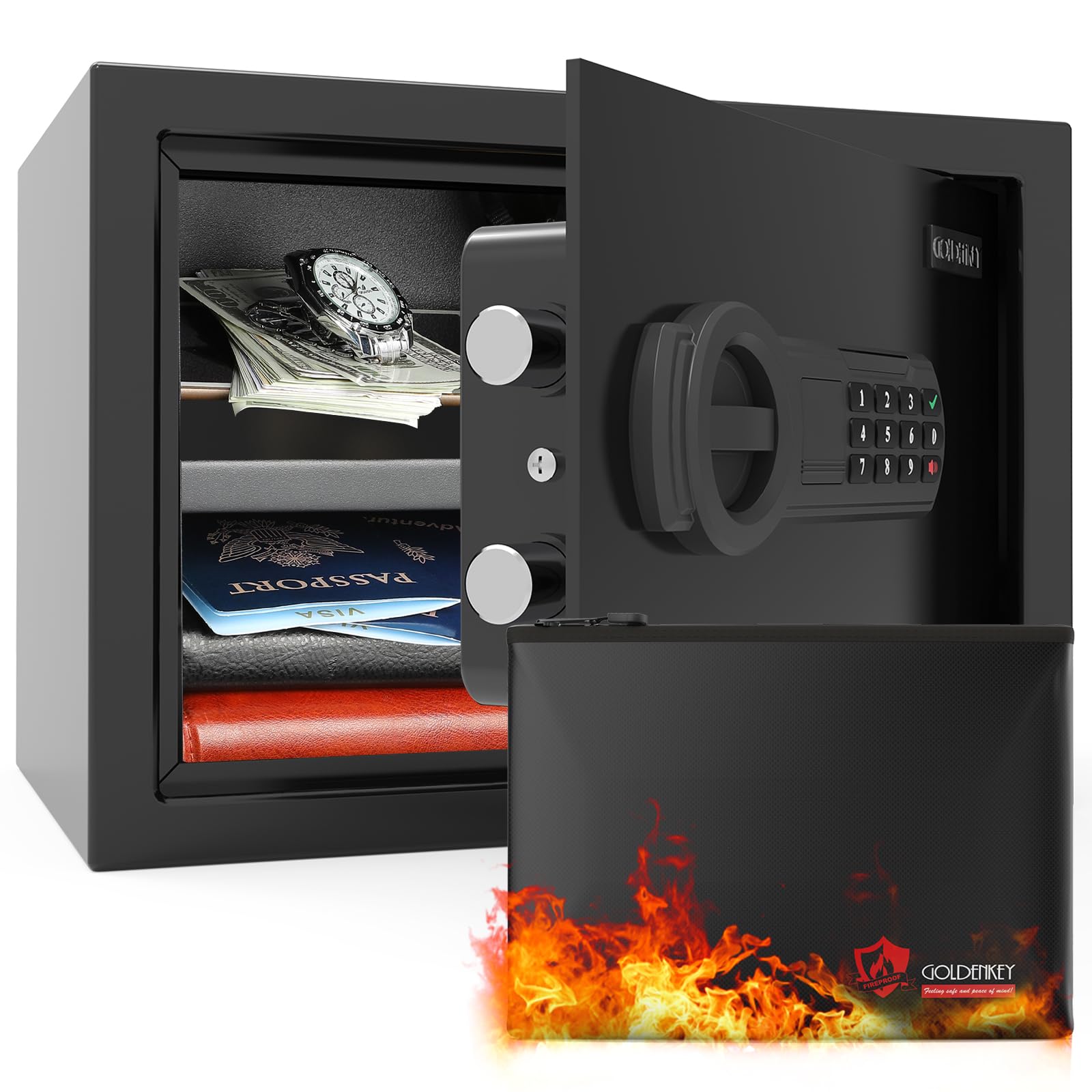 Safe box– Wall Anchoring Personal Safe,Money Box,Steel Alloy Drop Safe, Fireproof Safe Digital Keypad Lock Box for Home, Hotel, Office Black