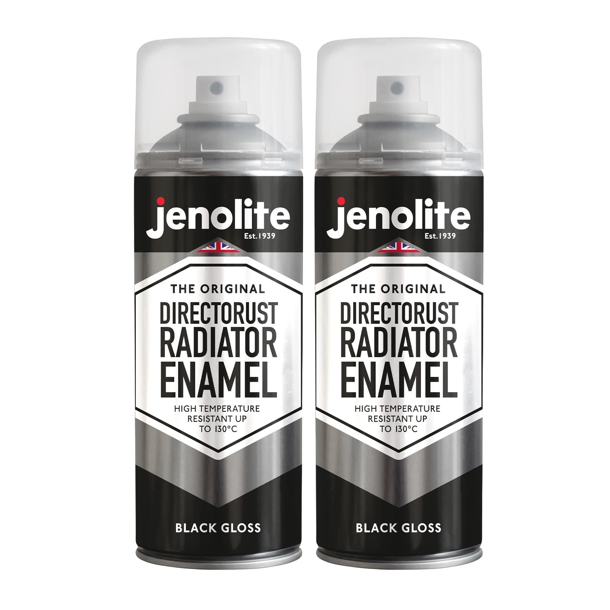 Jenolite Black Directorust Radiator Enamel Spray Paint | | Gloss Finish | Resistant To 130ºc | Durable, Scuff Resistant, Non-Yellowing Radiator Paint | No Primer Needed | 2 X 400Ml
