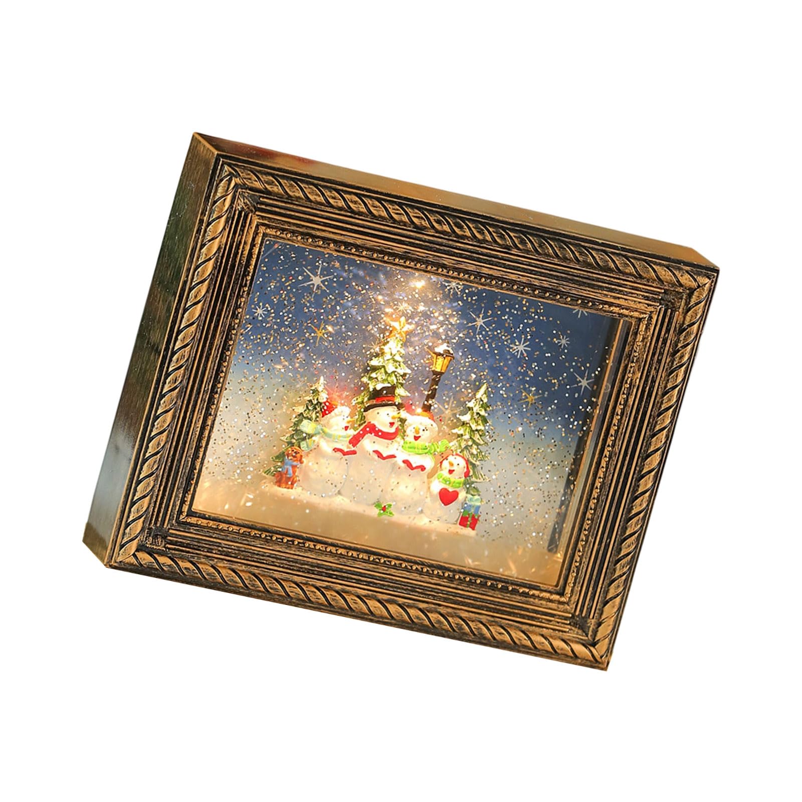 Elnwnnkc Festival Memory Showcases Combining Rotating Snow Effect Battery Power Melodies Player and Shatterproof Frame Structure Christmas Musical Photo Frame