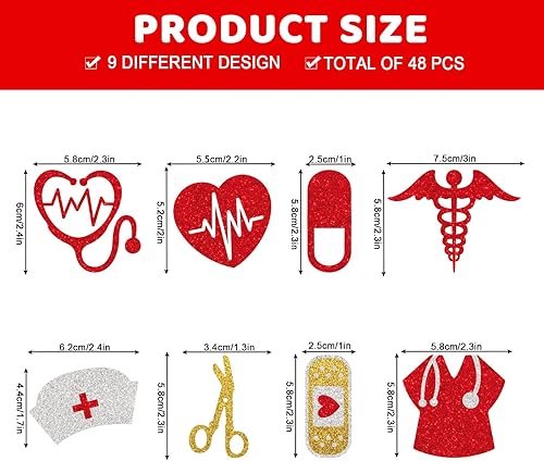 Miniatura 2 de Whaline 25 adornos para magdalenas de enfermera, con purpurina, para la escuela de enfermería, graduación, cupcakes, estetoscopio, latidos del