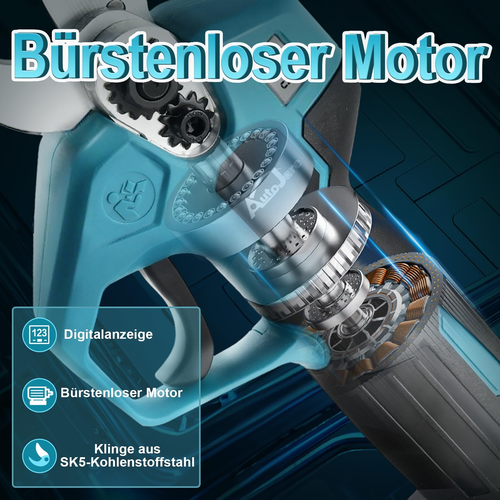 Akku Astschere kompatibel mit Makita 18V Akku Bürstenlose Elektrische Astschere mit 2 Gängen LCD Display Akku Baumschere für Rebschnitt Zweige, Stämme, Büsche (Ohne Akku) | Bürstenlose Elektrische Astschere, mit 2 Gängen, LCD Display, für Rebschnitt Zweig