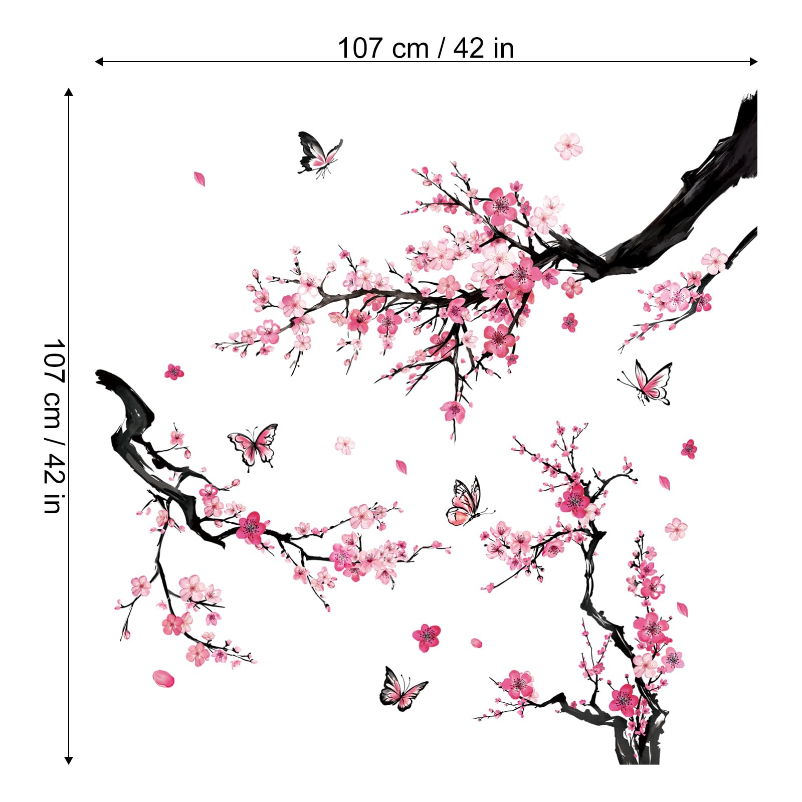 FUFUQUARE Pink Plum Blossom Floral Wall Stickers Removable Flower Branch Birds Wall Decals Peel and Stick Decor for Living Room Bedroom Nursery - Image 4