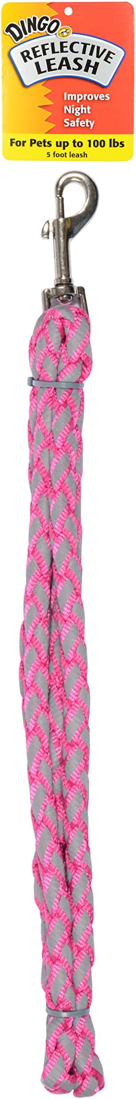 Reflective Leash For Pets Up To 100 Pounds, 5-Foot, Pink