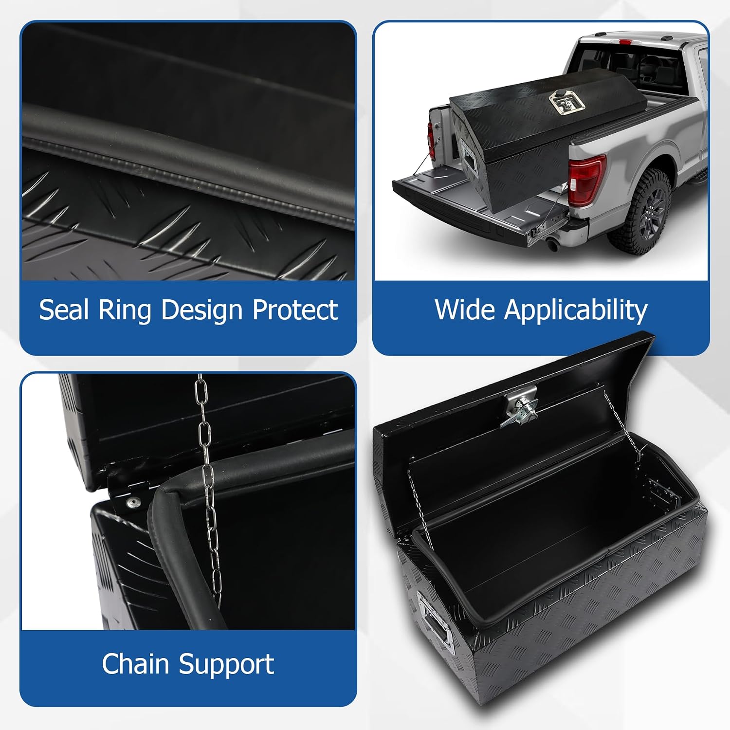 WFLNHB 30 Inch Black Aluminum Trailer Tongue Tool Box for Truck and Pick Up Truck Bed With Lock Keys