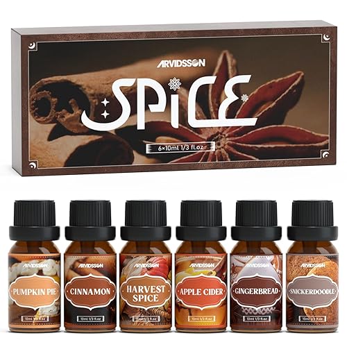 Autumn Spice Essential Oils Set, ARVIDSSON Fall Fragrance Oils for Diffusers and Candle Making, Cinnamon, Pumpkin Pie, Harvest Spice, Apple Cider, Gingerbread, Snickerdoodle,Cozy Scented Oils - Spice
